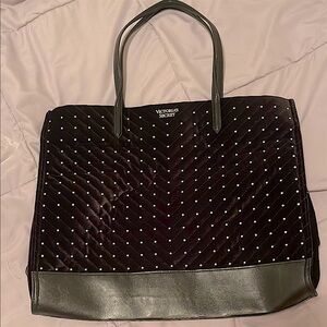 Victoria's Secret Black and Silver Studded quilted velvet Tote